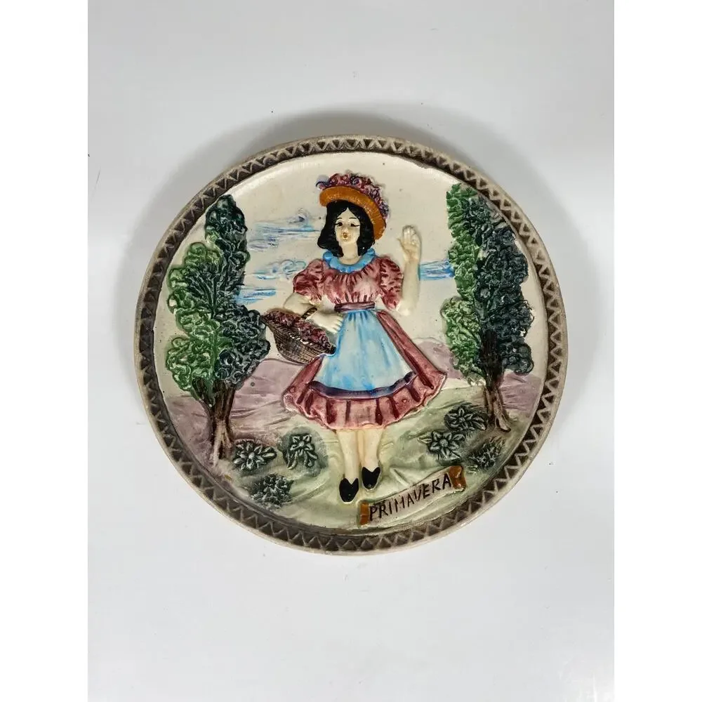 Vintage 1970's Italian Falco Decorative Ceramic PRIMAVERA Wall Hanging Plate 3D
